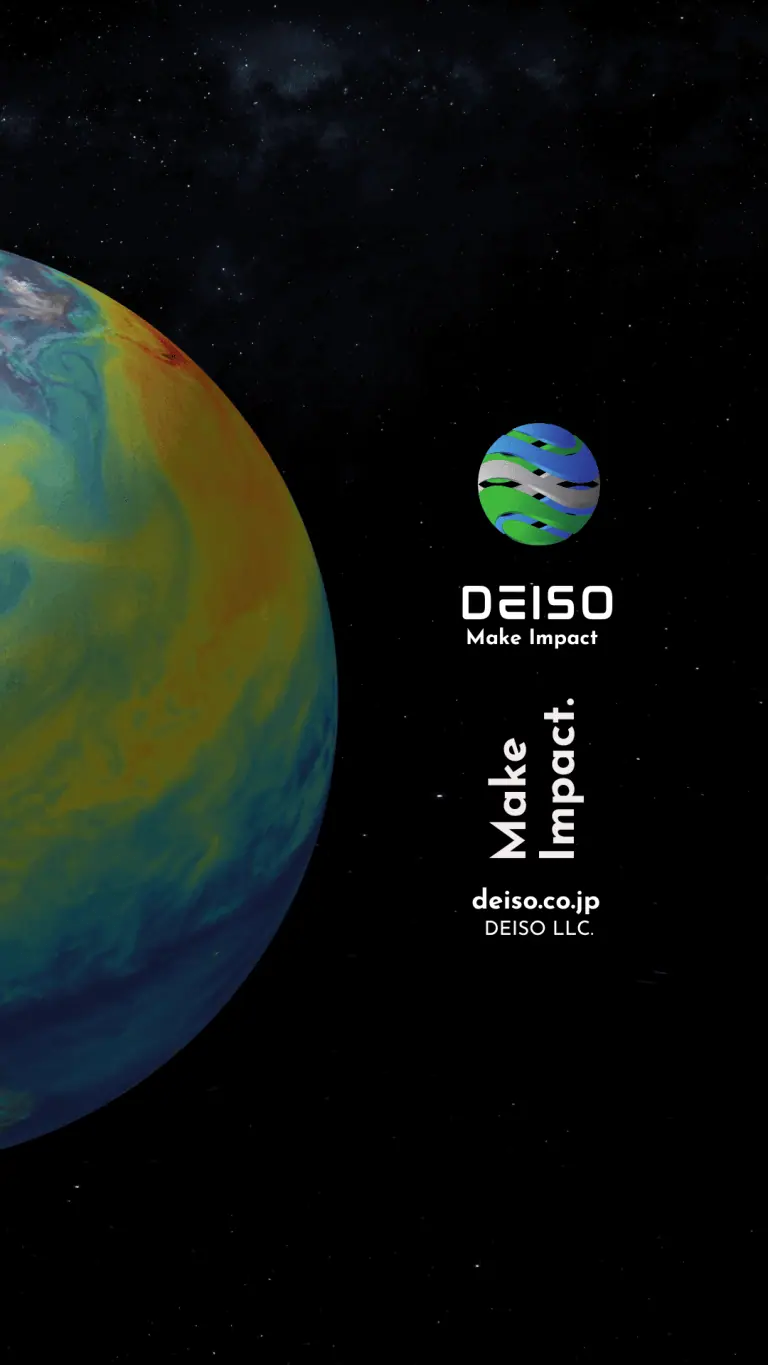 DEISO 地球とウェブサイトのリンクが付いたロゴ