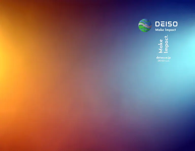 グラデーション背景 DEISO ロゴとスローガン。