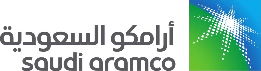 サウジアラムコのロゴ、アラビア語と英語のテキスト。