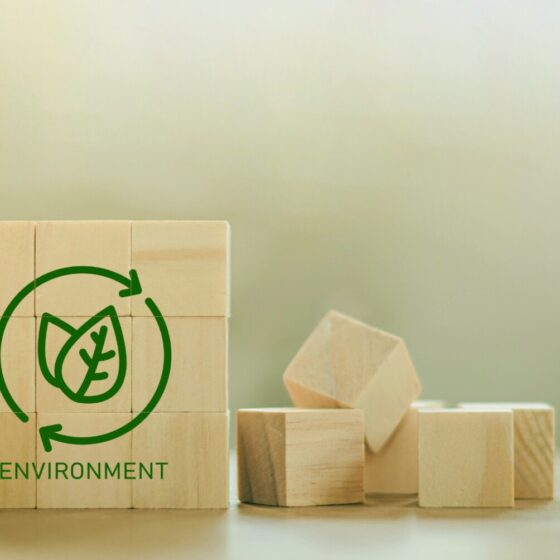 a wooden blocks with a logo on it