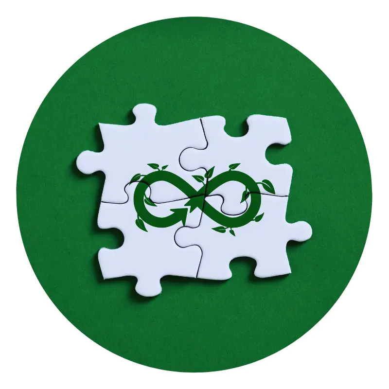 Simbolo di infinito sui pezzi del puzzle, sfondo verde