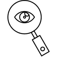 a black and white image of a magnifying glass with a eye