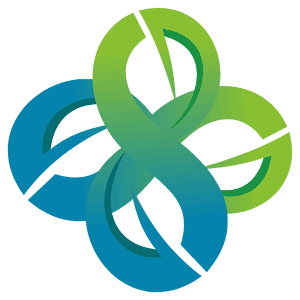 Logo con design astratto intrecciato verde e blu