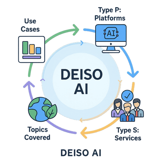 DEISO AI platform services and use cases diagram.