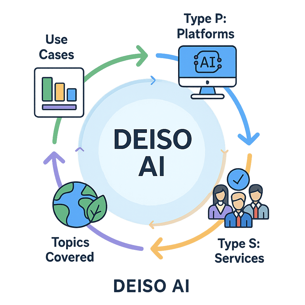 DEISO AI platform services and use cases diagram.
