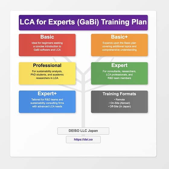 LCA training plan levels and formats overview.