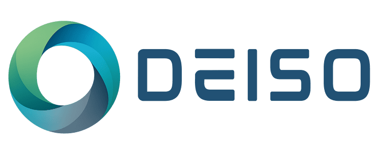파란색과 녹색 소용돌이가 있는 Deiso 로고