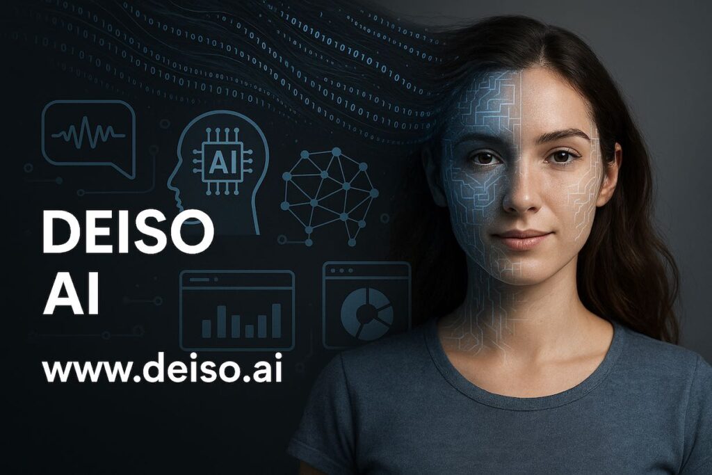 AI technology graphic with human face and circuit design.
