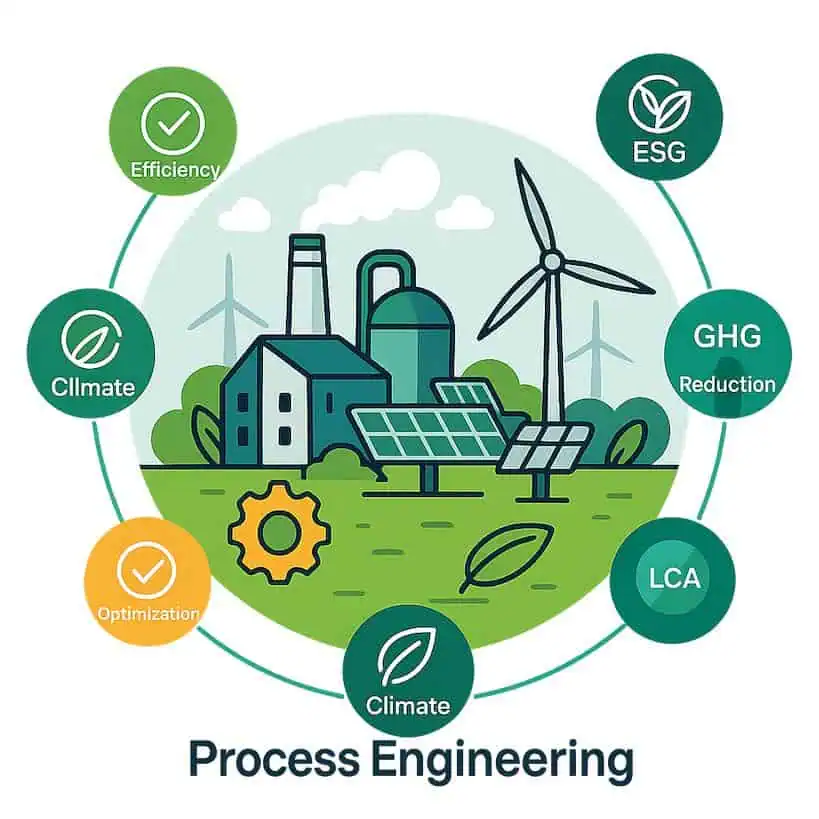 Ingegneria dei processi sostenibile con attenzione all'efficienza e al clima.