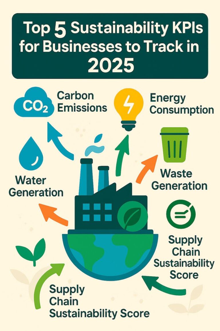 Infografica sui 5 principali KPI di sostenibilità per le aziende nel 2025.