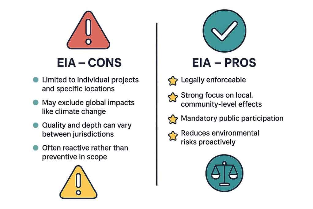 Infografica comparativa dei pro e dei contro dell'EIA.