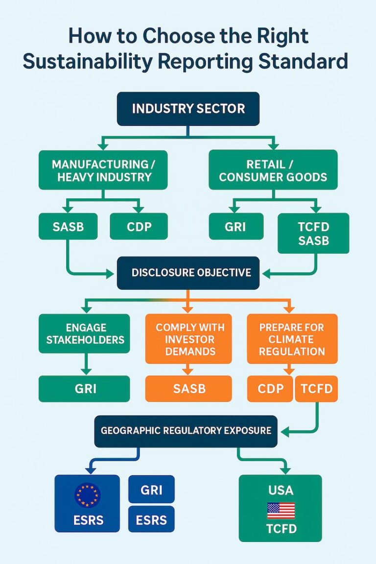 Diagramma di flusso per la scelta degli standard di rendicontazione della sostenibilità.
