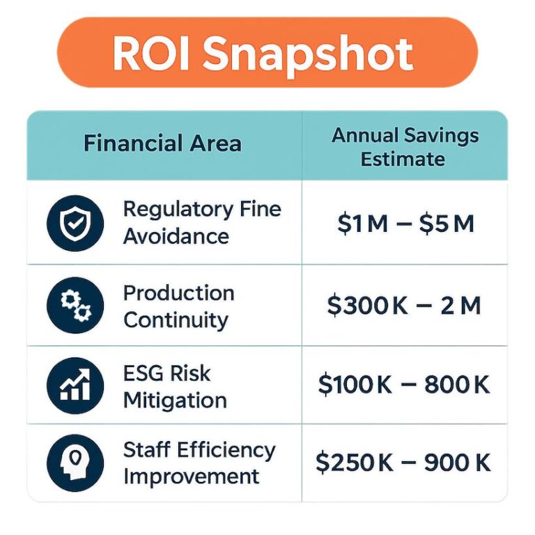 Panoramica del ROI con stime di risparmio annuale.