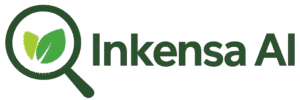 Logo Inkensa AI con lente d'ingrandimento e foglia